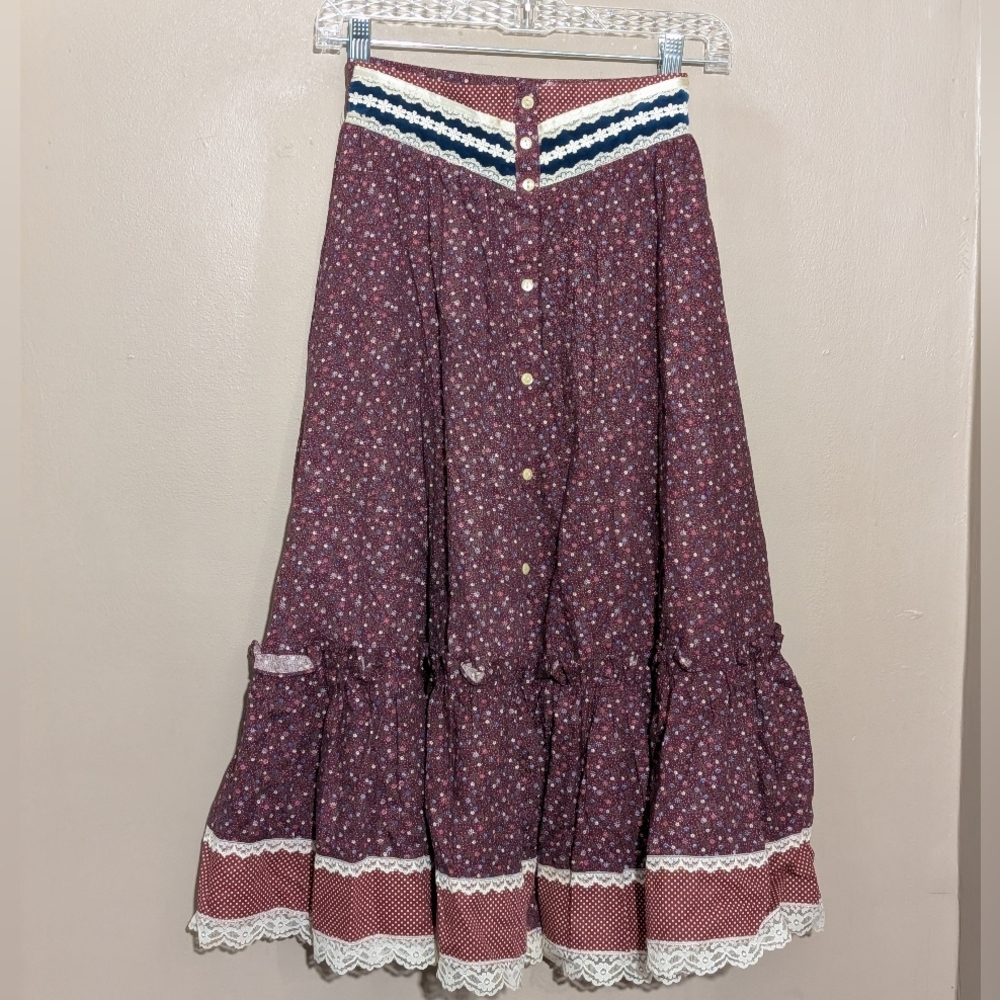 Gunnies By Jessica 70s Burgundy Prairie Western Skirt Size:5